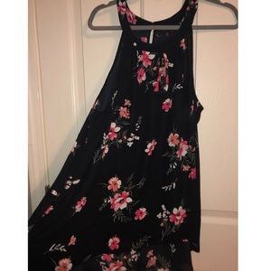 High neck hi-low floral blouse